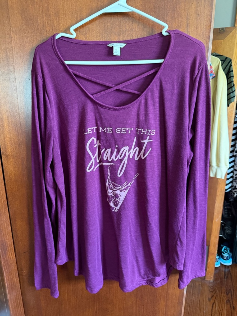 Cato Purple Crisscross Long Sleeve Graphic Tee
